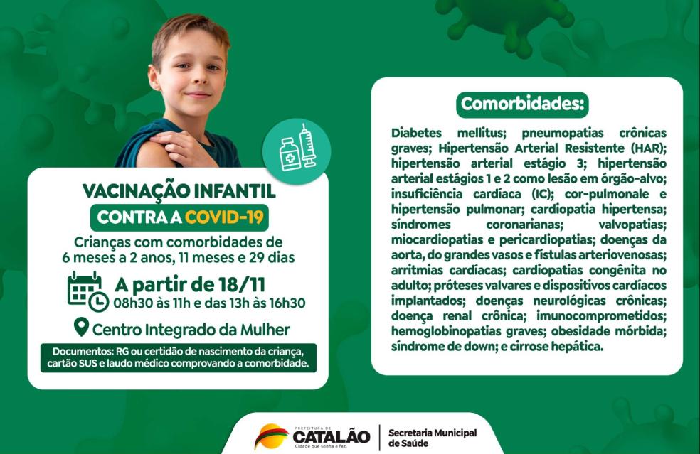 Catalão começará vacinação contra Covid-19 em crianças de 6 meses a 2 anos nesta sexta-feira (18)