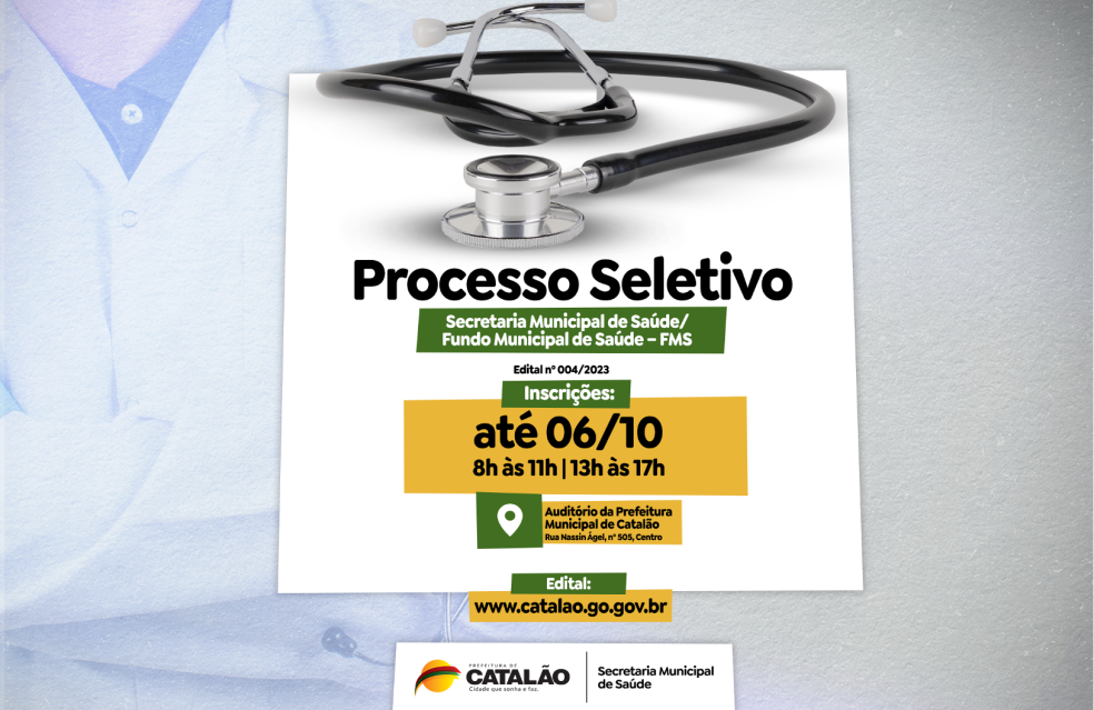 Candidatos ao Processo Seletivo Simplificado da Secretaria de Saúde de Catalão têm até esta sexta-feira (6/10) para garantir a inscrição