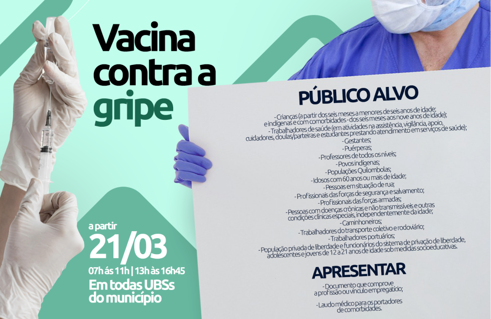 Vacinação contra gripe em Catalão começa nesta quinta-feira (21/03) para grupos prioritários